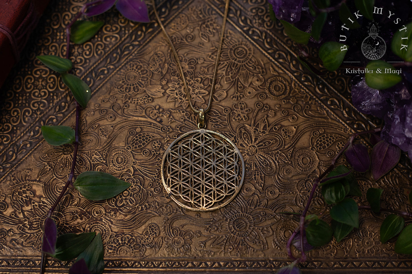 Halsband i mässing - Flower of life / Livets blomma
