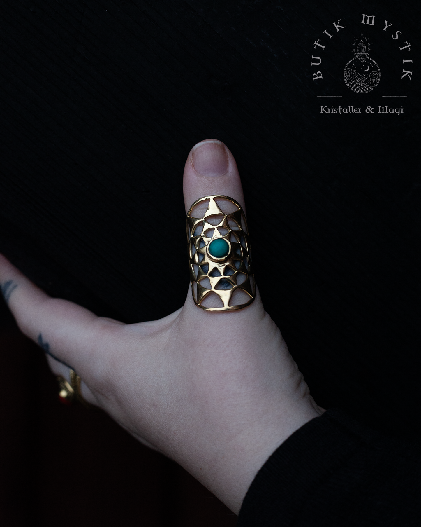 Ring i mässing med turkos
