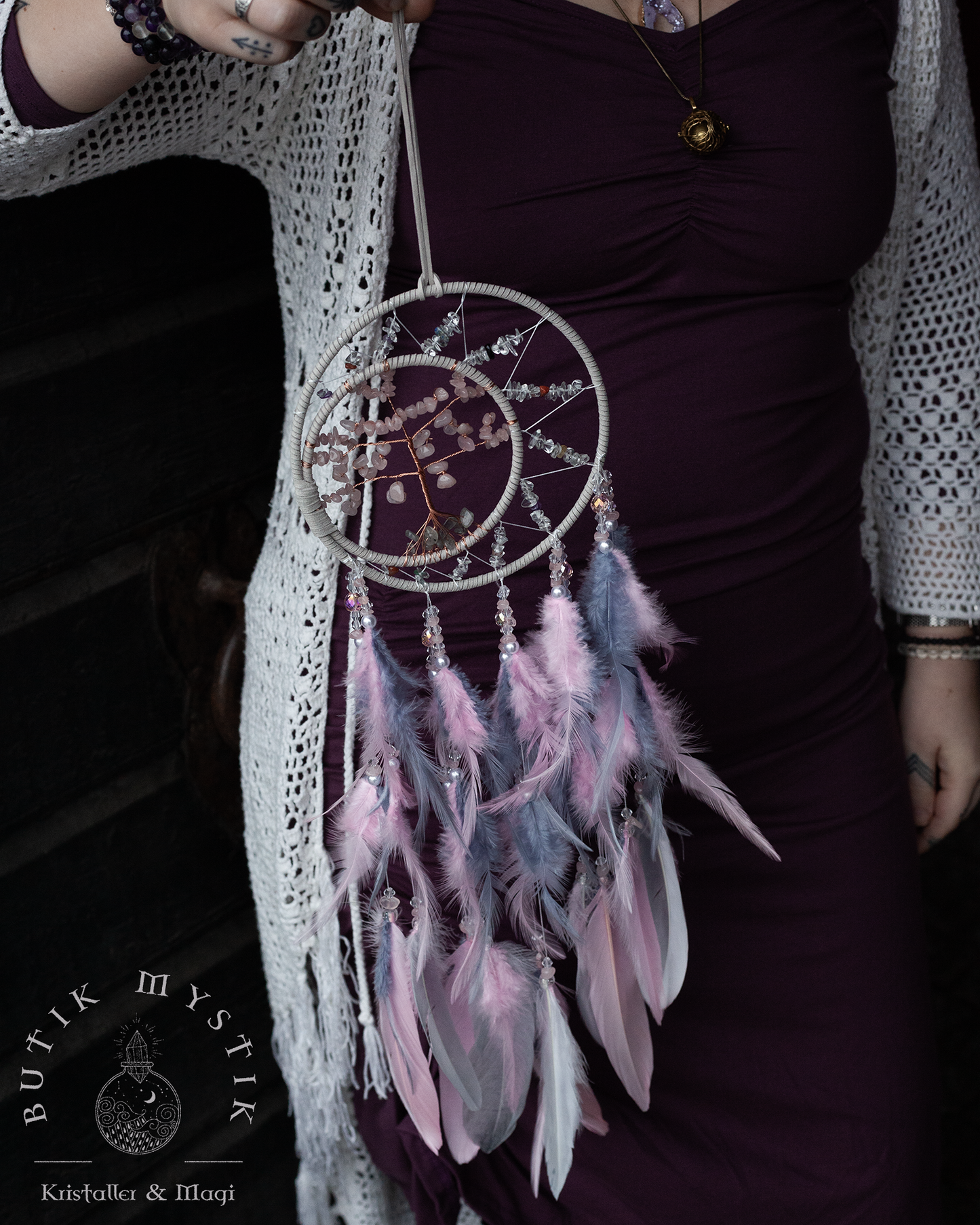 Drömfångare - Rosa/lila Rosenkvarts