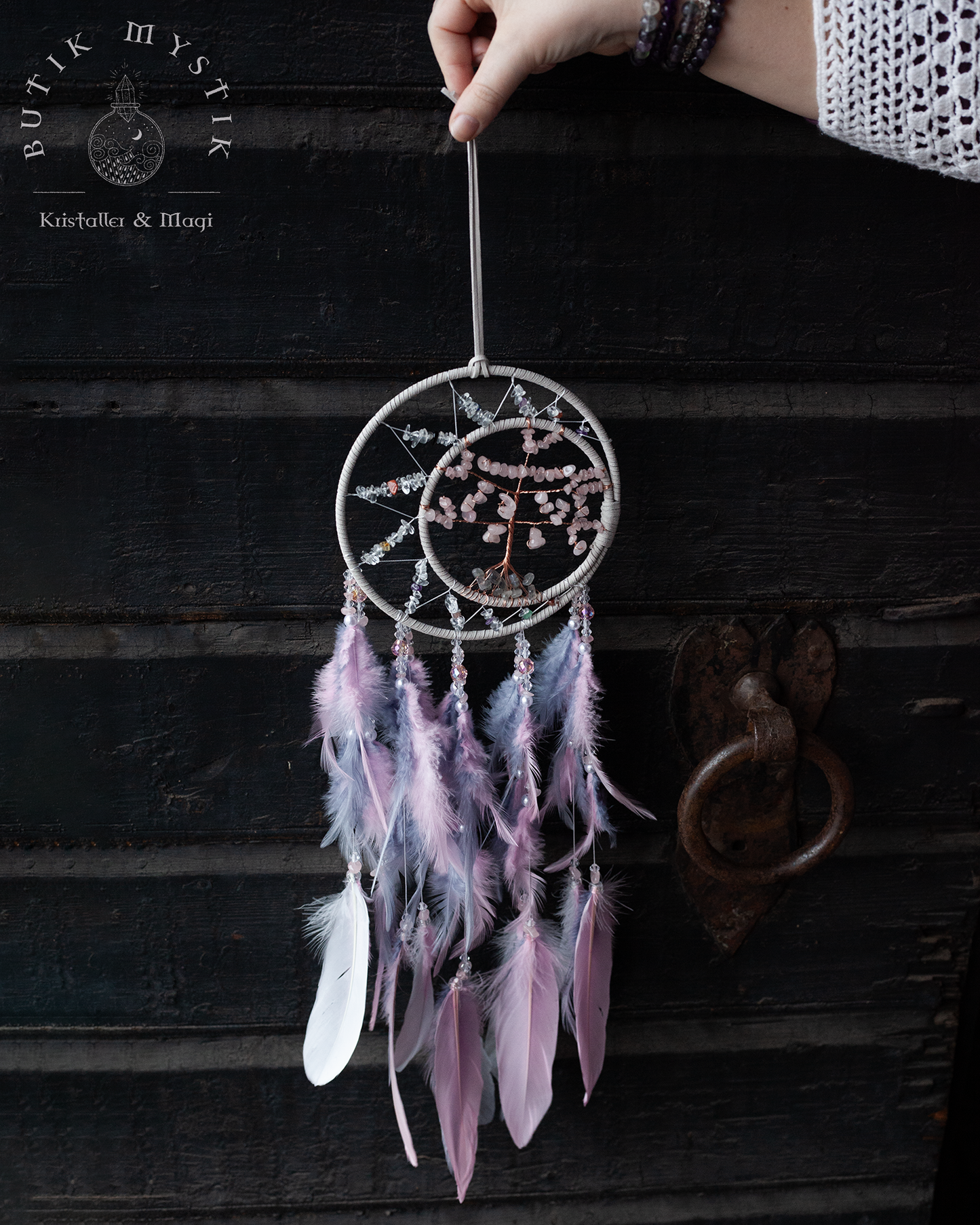 Drömfångare - Rosa/lila Rosenkvarts