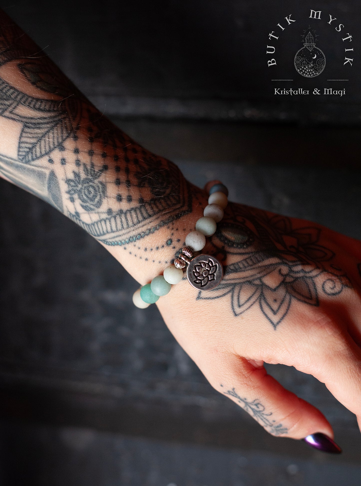 Armband i kristall - Amazonit Om