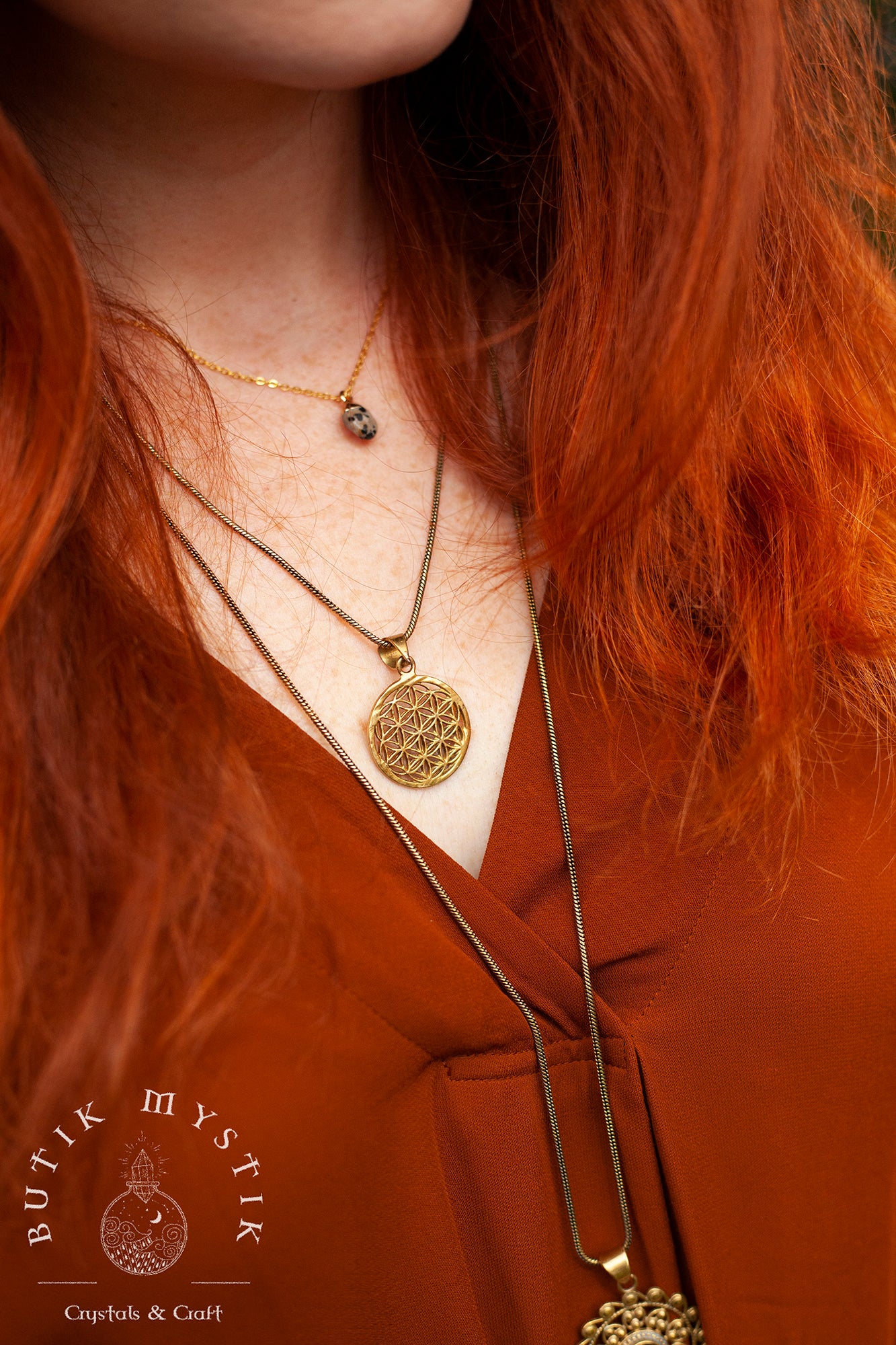 Halsband i mässing - Flower of life hänge