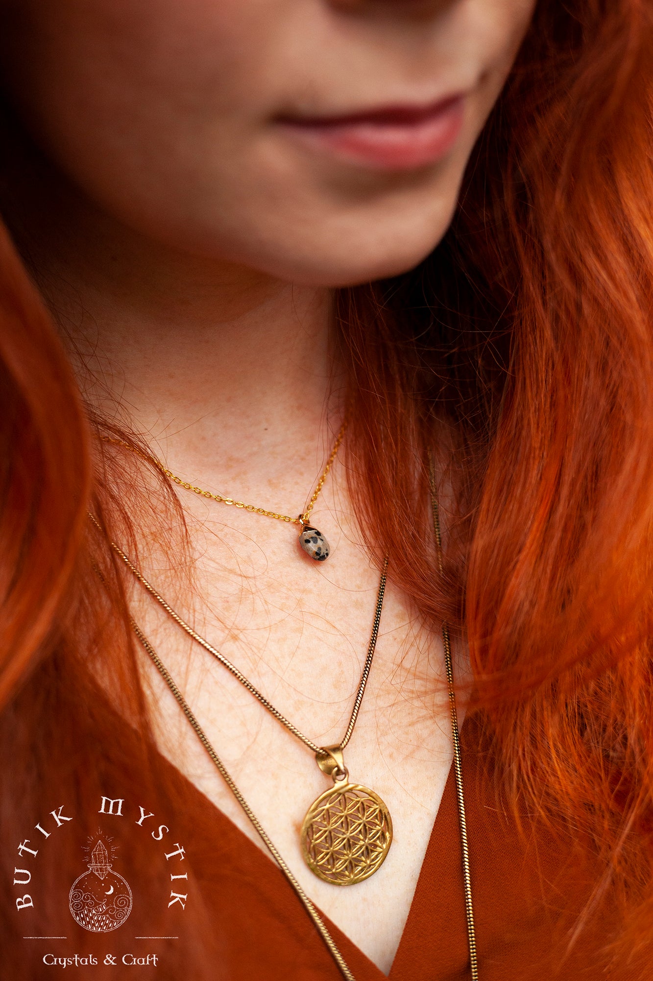 Halsband i mässing - Flower of life hänge