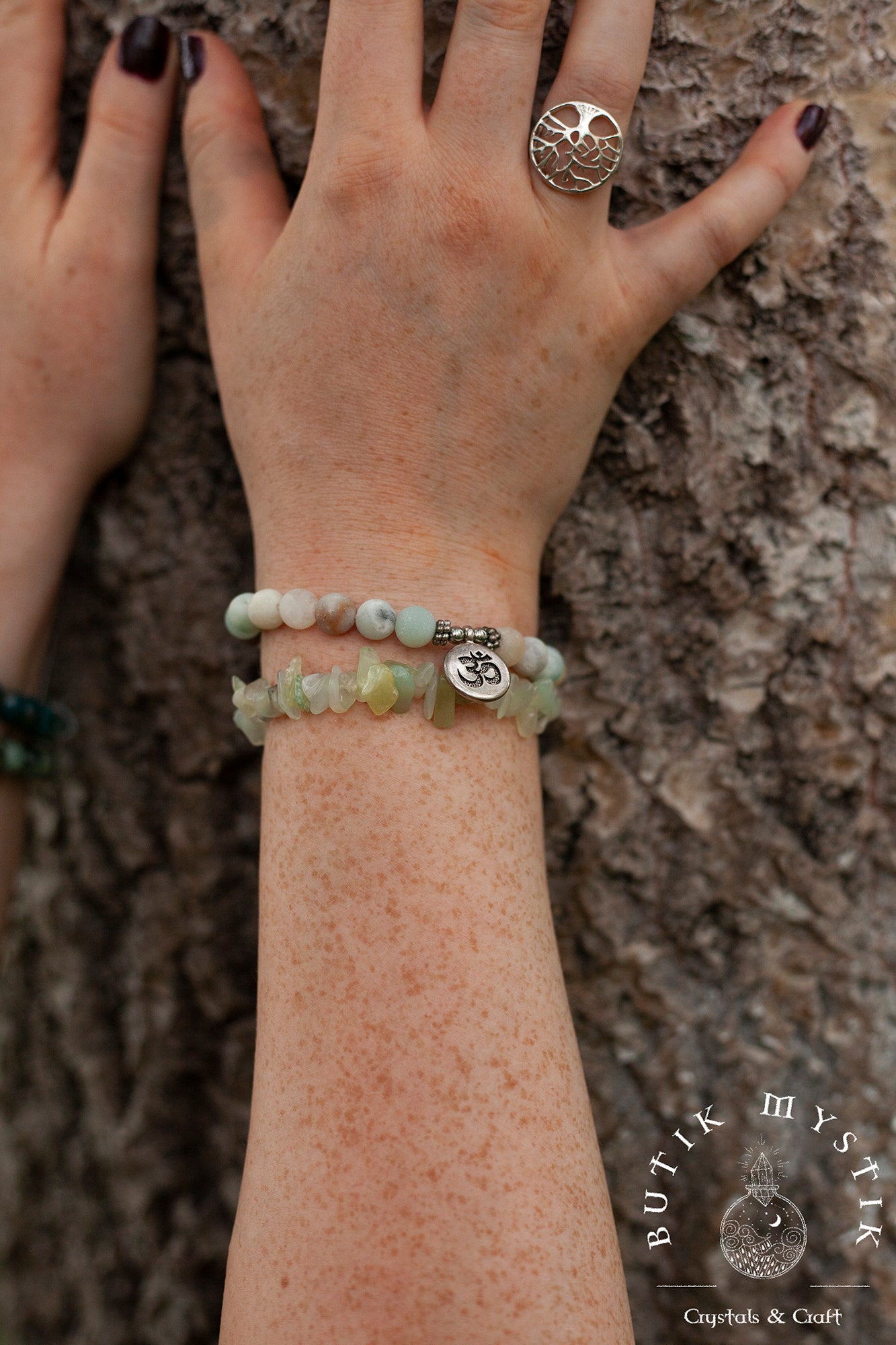 Armband i kristall - Amazonit Om
