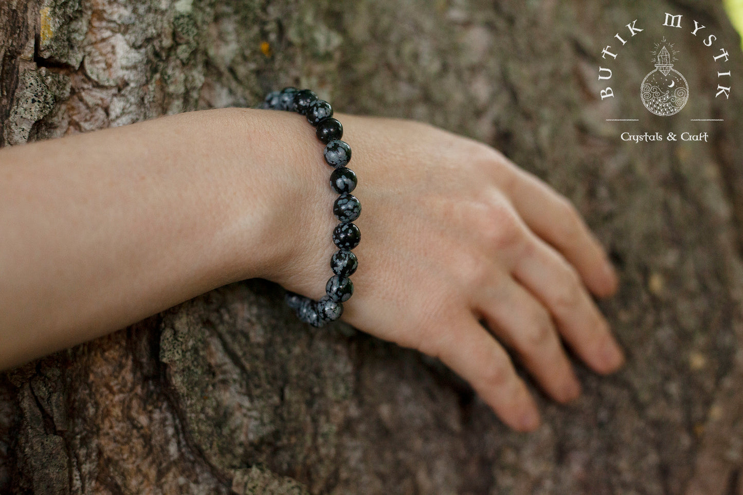 Armband i kristall - Snöflingeobsidian