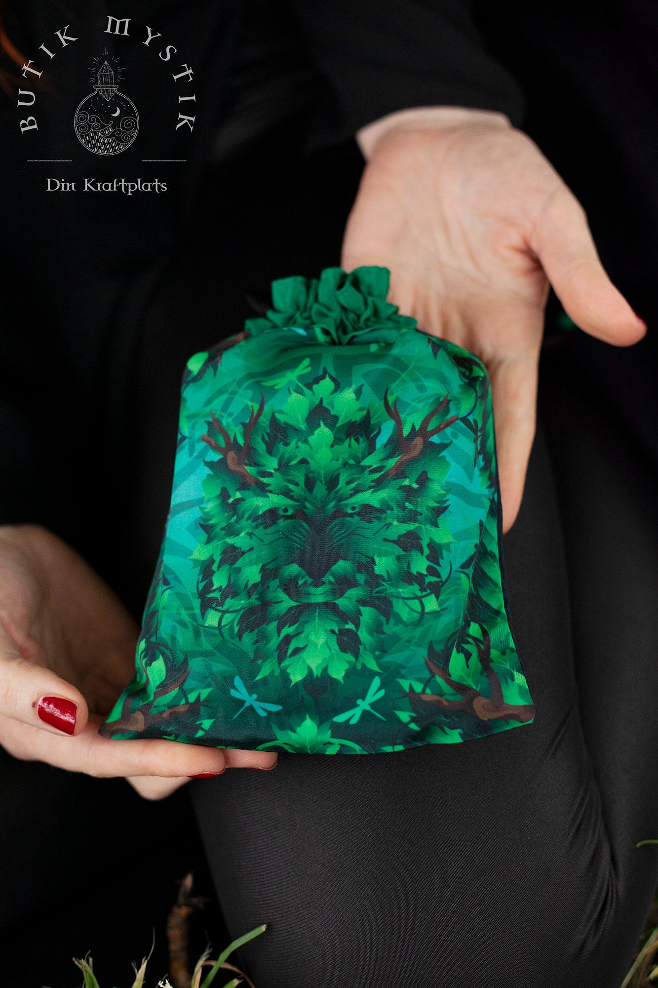 Tarotkortspåse i satin - Grön Ent
