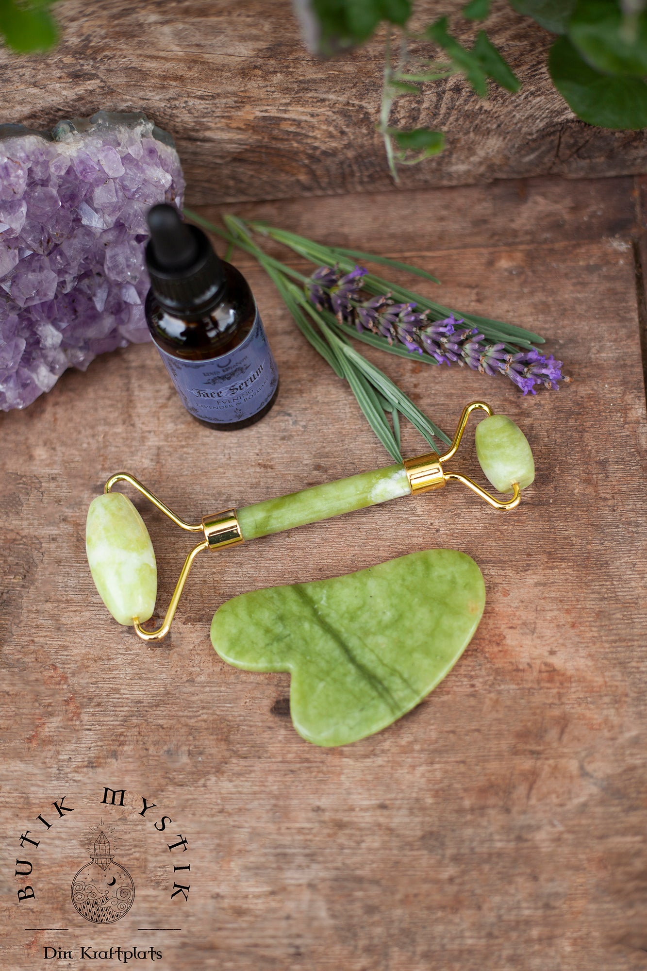 Gua Sha sten & roller - Jade