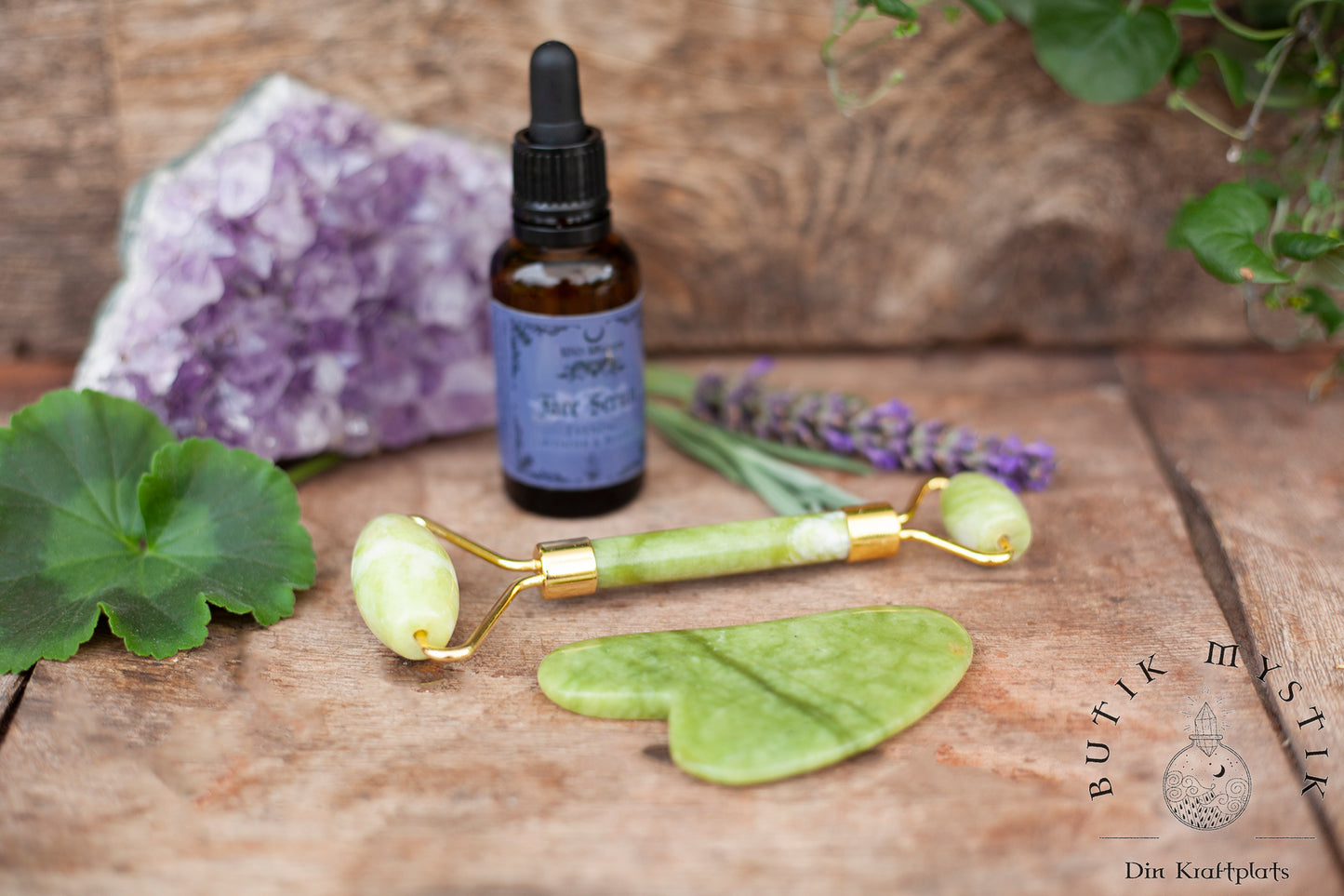 Gua Sha sten & roller - Jade