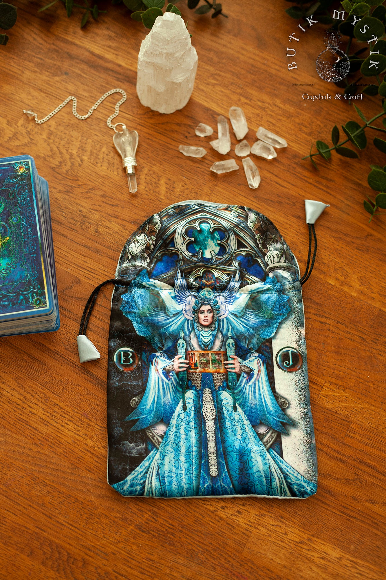 Tarotkortspåse i satin - Ängel / Gudinna