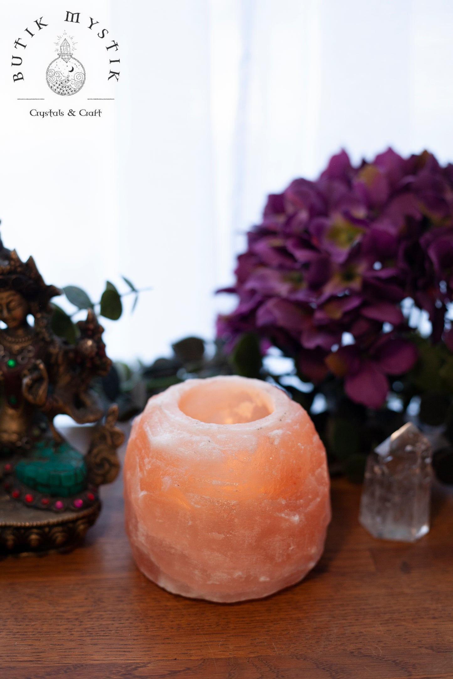 Pink Himalaya Salt Crystal candle holder - approximately 8x8 cm