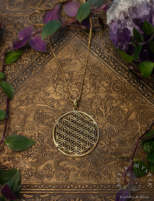 Halsband i mässing - Flower of life / Livets blomma