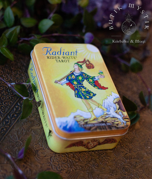 Radiant Raider Waite mini-tarot i plåtask