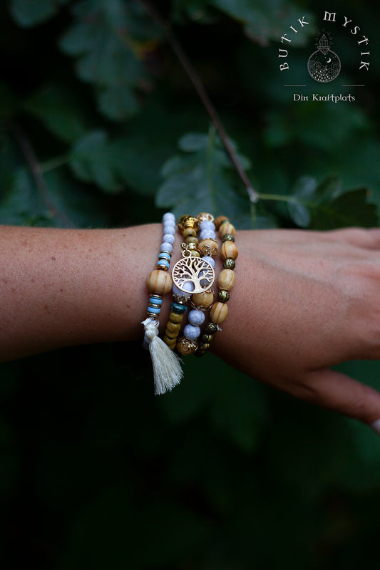 Boho armband i trä och mässing - Rosa