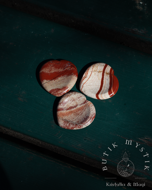 Röd bandad jaspis tumsten - worry stone