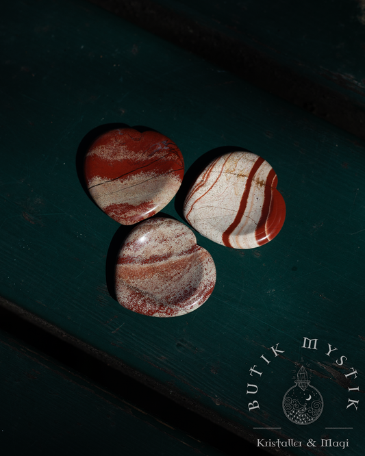 Röd bandad jaspis tumsten - worry stone