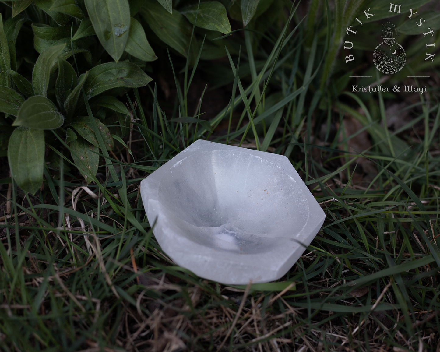 Stor Selenit Skål - för att ladda dina andra kristaller - 10cm Hexagon