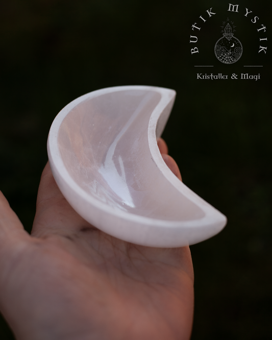 Selenit Skål - för att ladda dina andra kristaller - 10cm Måne