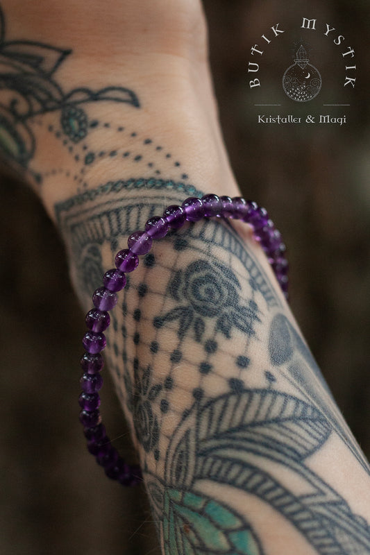 Armband i kristall - Ametist 4mm, 6mm & 8mm