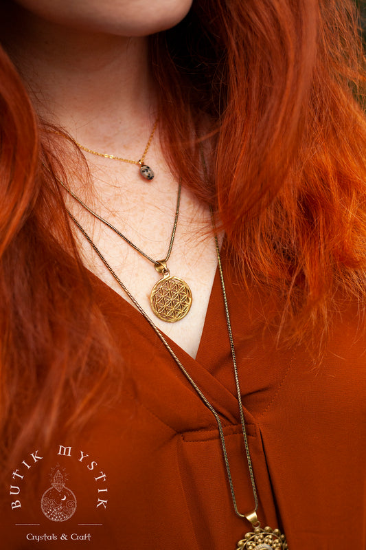 Halsband i mässing - Flower of life hänge