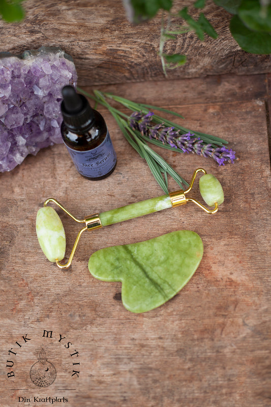 Gua Sha sten & roller - Jade