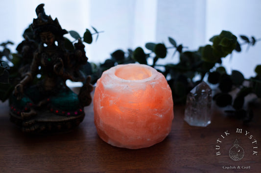 Pink Himalaya Salt Crystal candle holder - approximately 8x8 cm