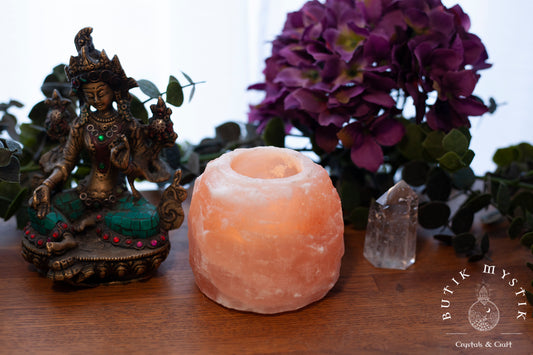 Pink Himalaya Salt Crystal candle holder - approximately 8x8 cm